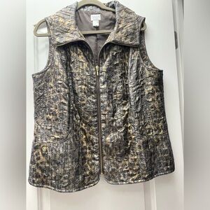 Chico's Women's Animal Print Metallic Vest Large Leopard Cheetah Breathable Zip